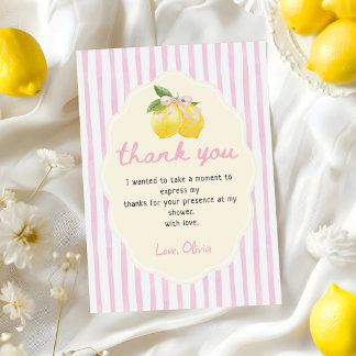Whimsical Pink Lemon Baby Shower Thank You Card