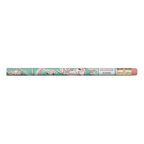 Whimsical Pink Magnolia Floral Personalize Name Pencil