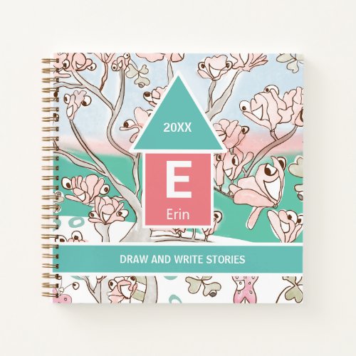 Whimsical Pink Magnolia Tree Art Girl Sketchbook Notebook