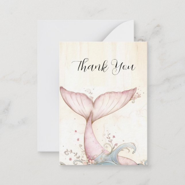 Whimsical Pink Mermaid Tail Thank You Note Card (Front)