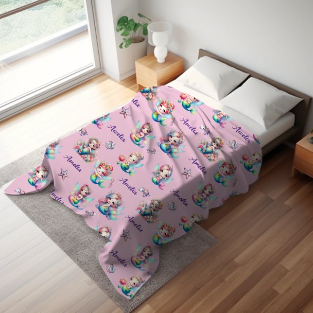 Whimsical Pink Mermaids Under The Sea  Sherpa Blanket (Creator Uploaded)
