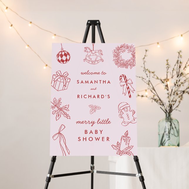 Whimsical pink Merry little baby shower welcome Foam Board (In Situ (Stand))