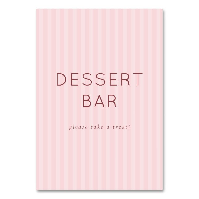 Whimsical Pink Minimalist Dessert Bar Sign Table Number (Front)