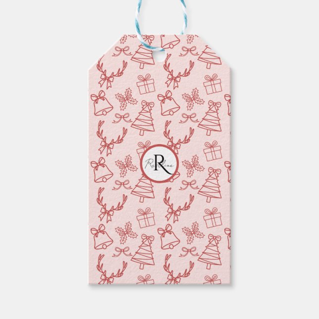 Whimsical pink monogram  gift tags (Front)