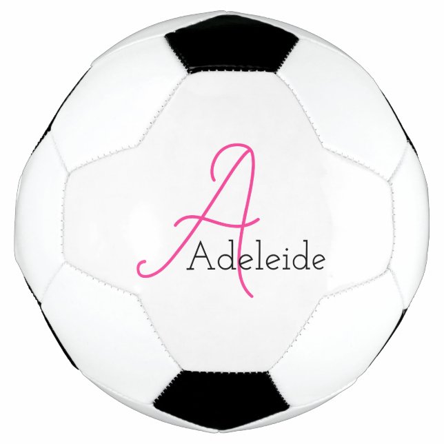 Whimsical Pink Monogram Personalized Soccer Ball (Front)