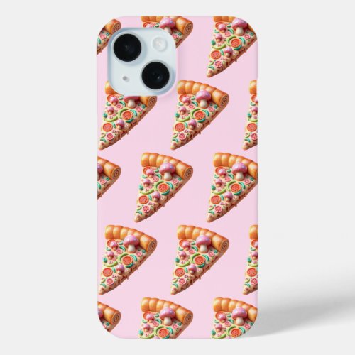 Whimsical Pink Mushroom Pizza iPhone 15 Case