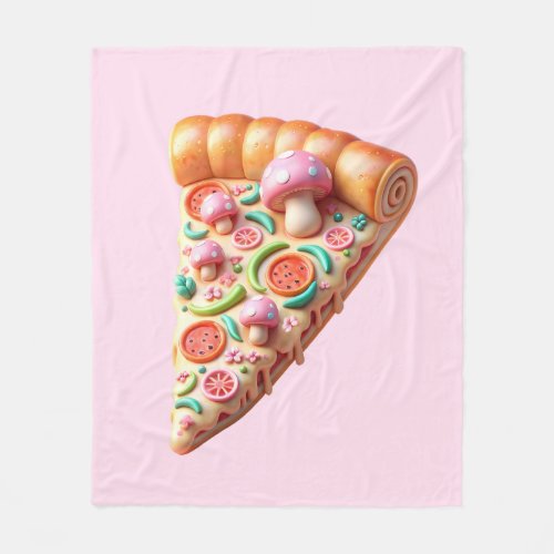 Whimsical Pink Mushroom Pizza Fleece Blanket