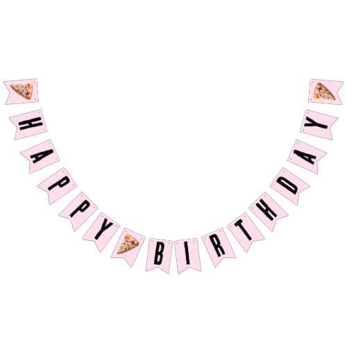 Whimsical Pink Mushroom Pizza Party Happy Birthday Bunting Flags