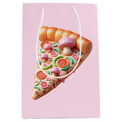 Whimsical Pink Mushroom Pizza Party Medium Gift Bag