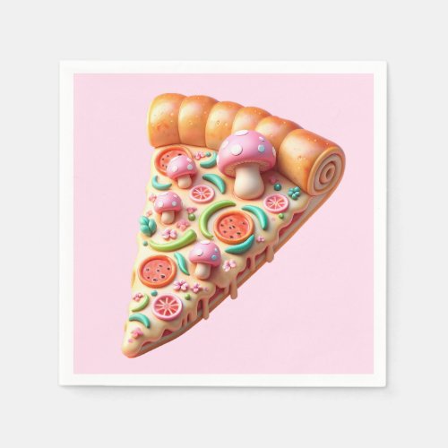 Whimsical Pink Mushroom Pizza Party  Napkins