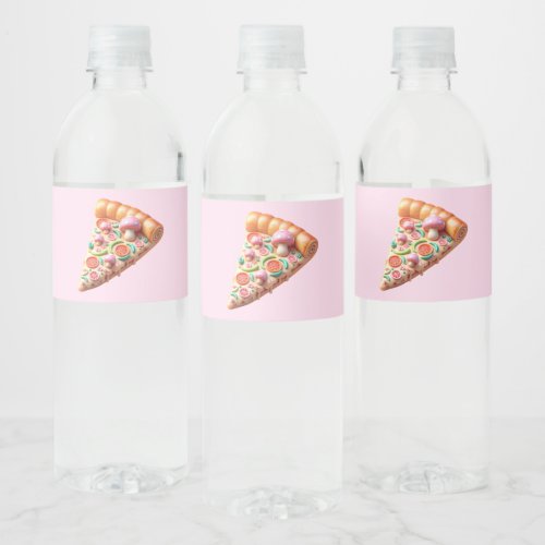 Whimsical Pink Mushroom Pizza Party  Water Bottle Label