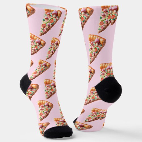 Whimsical Pink Mushroom Pizza Socks