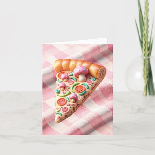 Whimsical Pink Mushroom Pizza Thank You Card