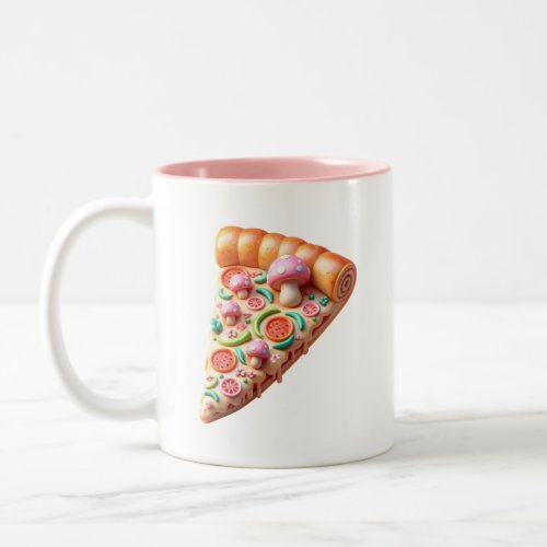 Whimsical Pink Mushroom Pizza Two_Tone Coffee Mug