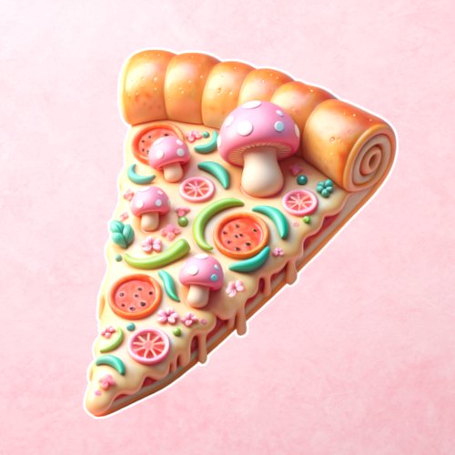 Whimsical Pink Mushroom Pizza Wall Decal