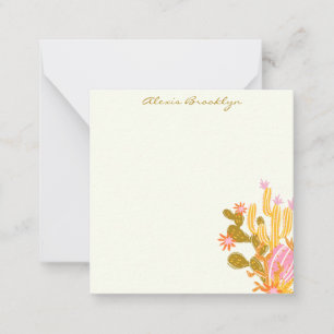 Whimsical Pink Orange Cactus Illustration Custom Note Card