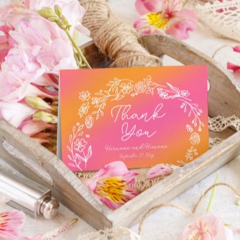 Whimsical Pink Orange Flowers Hand Drawn Thank You Card by pinkpinetree at Zazzle