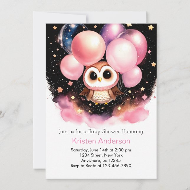 Whimsical Pink Owl Wildflowers Girl Baby Shower Invitation (Front)