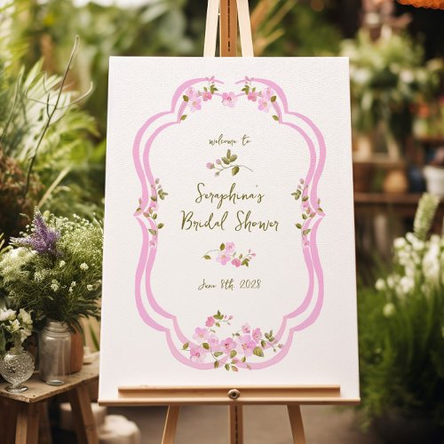 Whimsical Pink Painted Floral Bridal Shower Sign