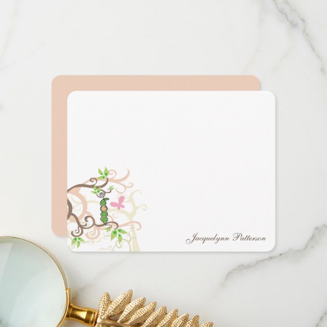 Whimsical Pink Pea in Pod Garden Baby Girl Shower Thank You Card (Front/Back In Situ)