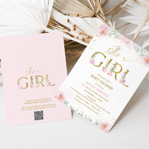 Whimsical Pink Peonies It's a Girl Baby Shower Invitation