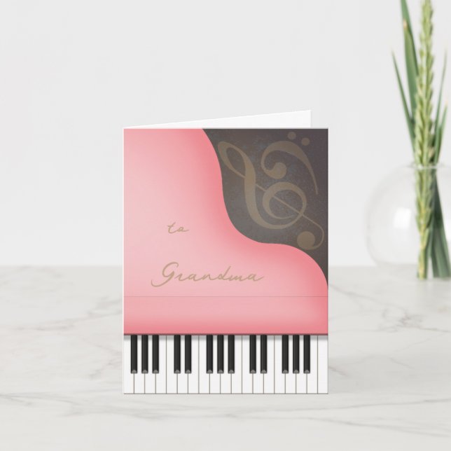 Whimsical Pink Piano Mom or Grandma Mother's Day Card (Front)