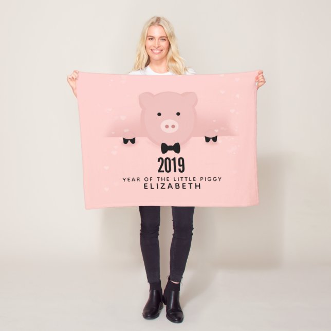 Whimsical Pink Pig Cute Chinese New Year Fleece Blanket (In Situ)