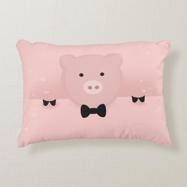 Whimsical Pink Pig Cute Farm Animal Accent Pillow (Front)