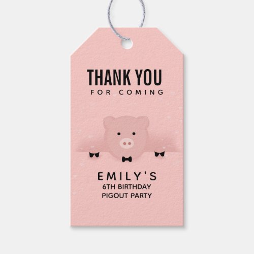 Whimsical Pink Pig Cute Farm Animal Birthday Gift Tags