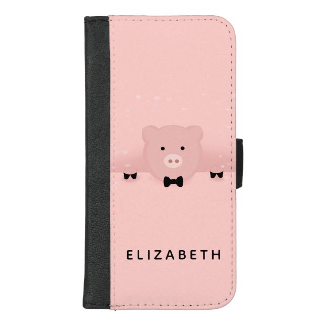 Whimsical Pink Pig Cute Farm Animal iPhone Wallet Case (Front)
