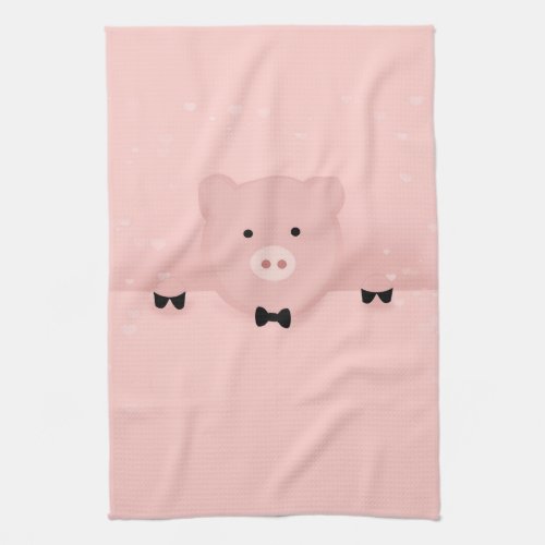 Whimsical Pink Pig Cute Farm Animal Kitchen Towel