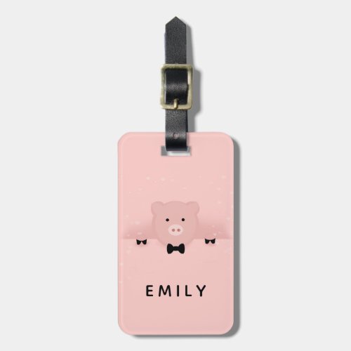 Whimsical Pink Pig Cute Farm Animal Luggage Tag