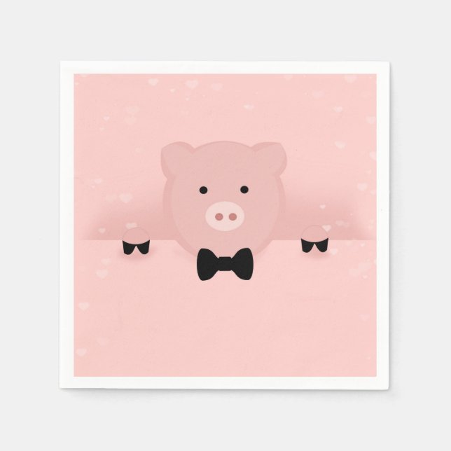 Whimsical Pink Pig Cute Farm Animal Napkins (Front)