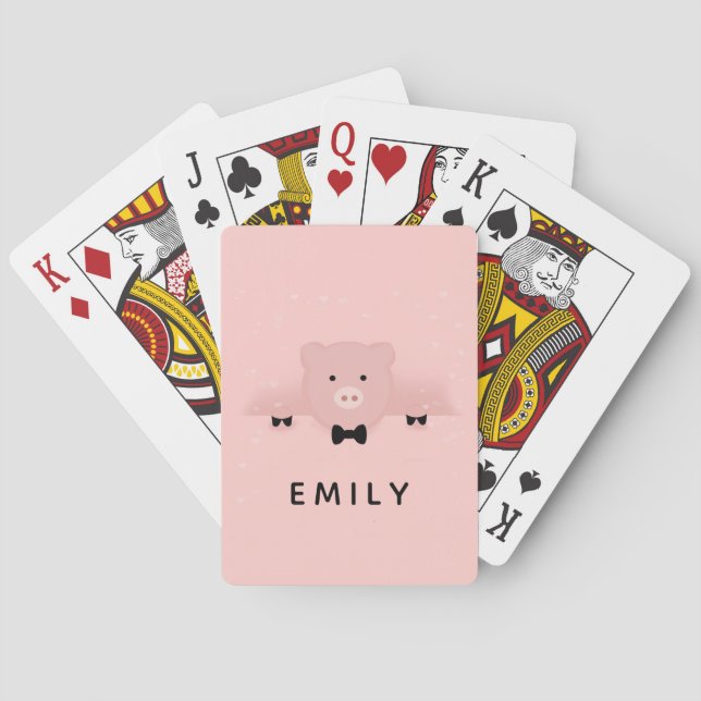 Whimsical Pink Pig Cute Farm Animal Poker Cards (Back)