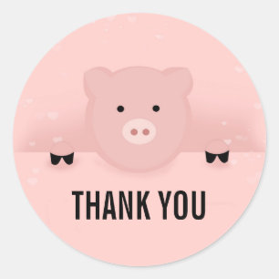 Whimsical Pink Pig Cute Farm Animal Thank You Classic Round Sticker