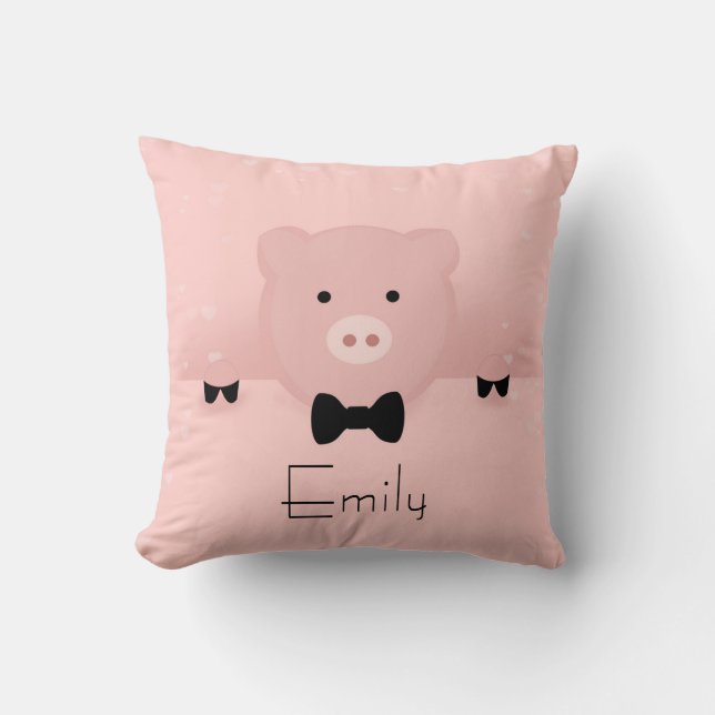 Whimsical Pink Pig Cute Farm Animal Throw Pillow (Front)