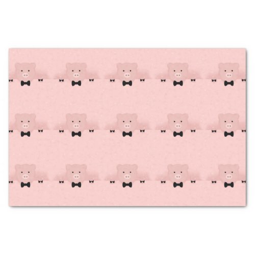 Whimsical Pink Pig in Black Bow Tie Pattern Tissue Paper