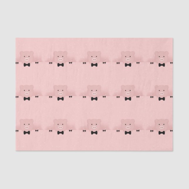 Whimsical Pink Pig in Black Bow Tie Pattern Tissue Paper (Front)
