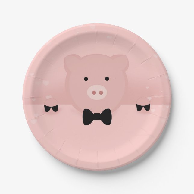 Whimsical Pink Pig Paper Plates (Front)