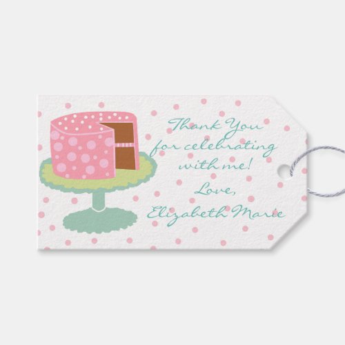 Whimsical Pink Polka Dot Birthday Cake _ Thank You Gift Tags