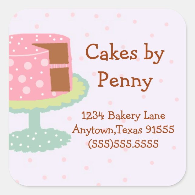 Whimsical Pink Polka Dot Cake Square Sticker (Front)