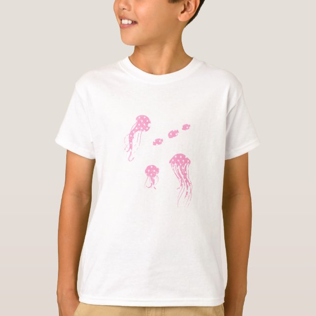 Whimsical Pink Polka Dot Sea Creatures Tshirt (Front)