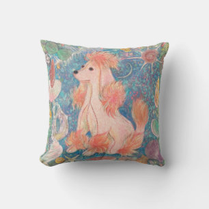 Whimsical Pink Poodle & Ocean Shells Cushion
