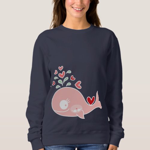 Whimsical Pink Pregnant Whale With Twin Baby Girls Sweatshirt