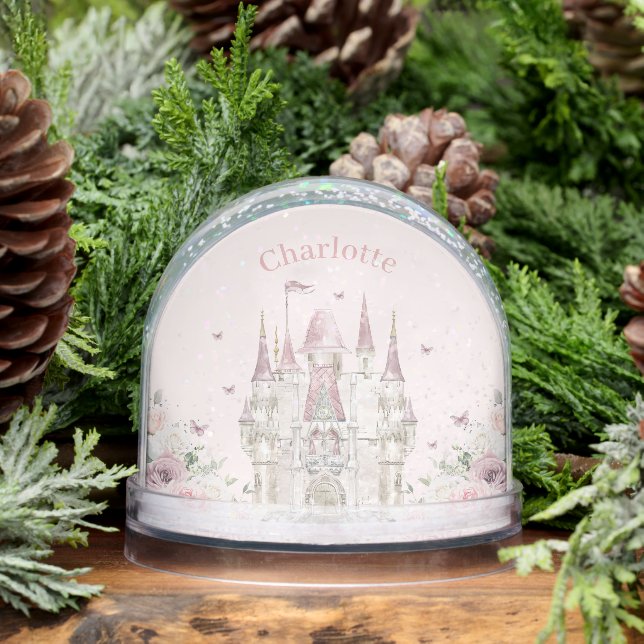 Whimsical Pink Princess Castle Fairytale Photo Snow Globe (Winter)