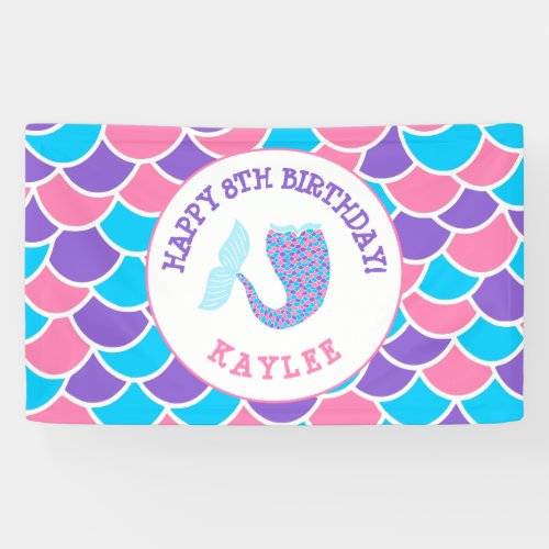 Whimsical Pink Purple and Blue Girl Birthday Party Banner