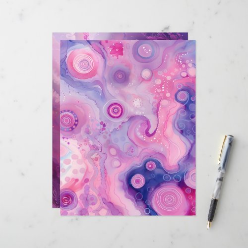 Whimsical Pink &amp; Purple Background Scrapbook Paper