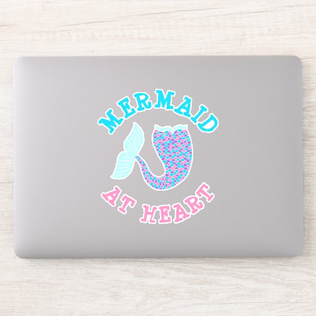 Whimsical Pink Purple Blue Mermaid at Heart Tail Sticker (Computer)