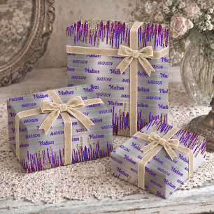 Whimsical Pink Purple Gold Glitter Drips Wrapping Paper Sheets
