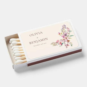 Whimsical Pink Purple Wildflower Boho Wedding Name Matchboxes